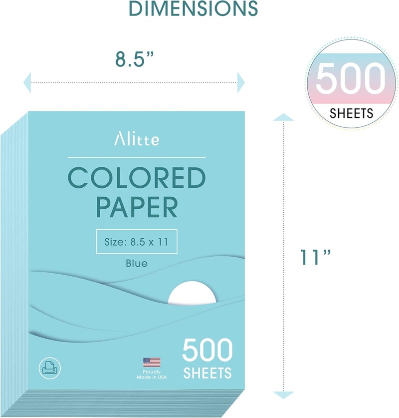 Alitte Colored Paper 500-Sheets - Blue Paper, 8.5 x 11 Colored Printer Paper, Arts & Crafts, DIY Projects - School & Office Supplies - Pastel Copy Paper, 1 Ream, Made in the USA - Image 3